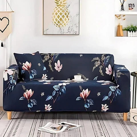 Tie-N-Dye Premium Wrinkle-Free Elastic Stretchable | Washable| Elastic Sofa Cover - Blue Jasmine (SC-047)