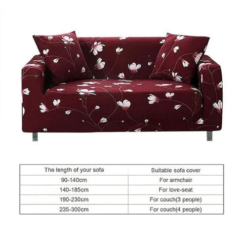 Tie-N-Dye Premium Wrinkle-Free Elastic Stretchable | Washable| Elastic Sofa Cover - Wine red Flowers (SC-046)