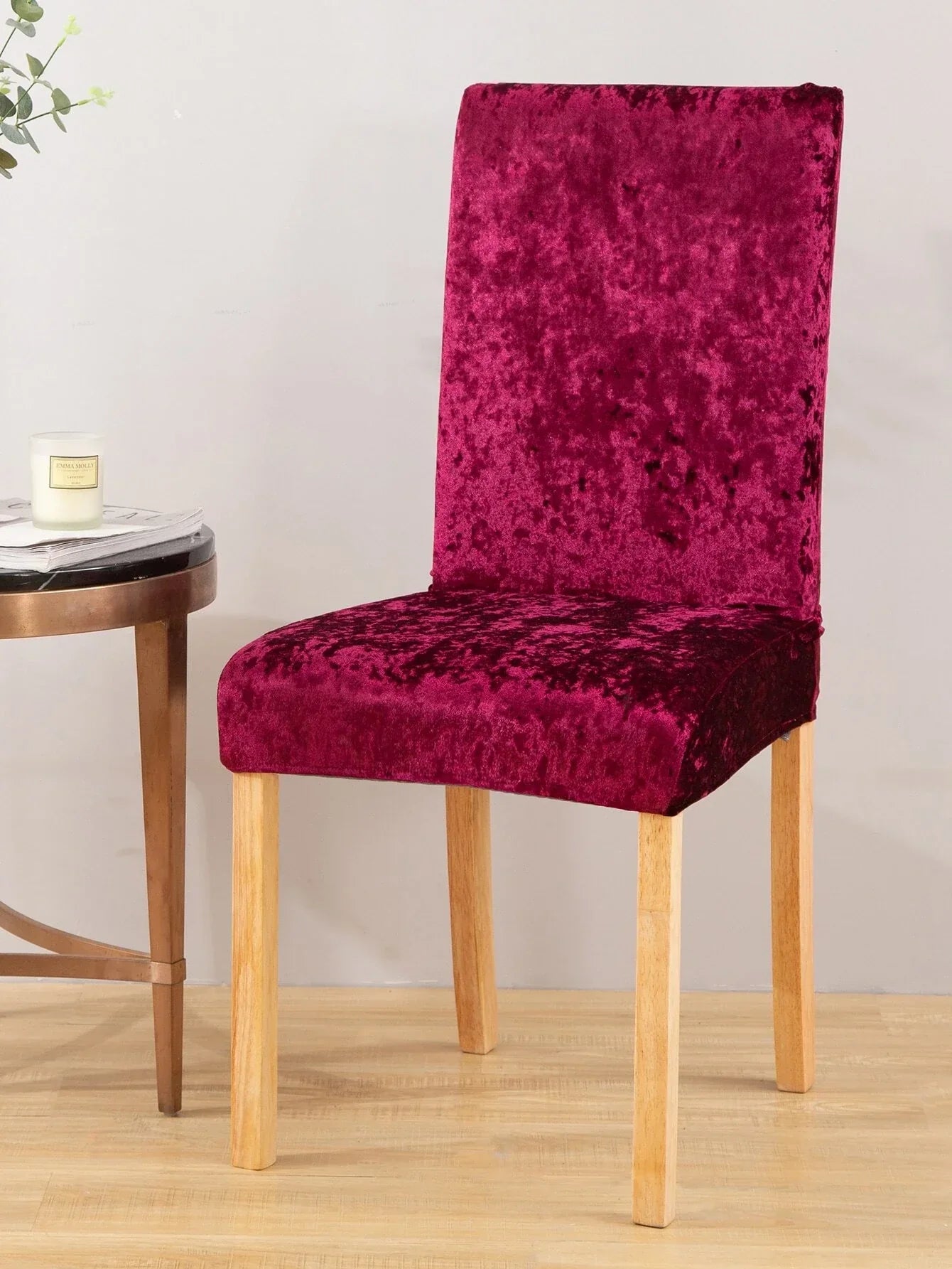 Tie-N-Dye Premium Wrinkle-Free Stretchable | Washable Plain Velvet Chair Covers | Maroon (QHCC-092)