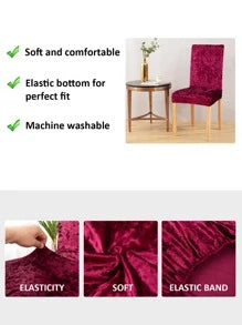 Tie-N-Dye Premium Wrinkle-Free Stretchable | Washable Plain Velvet Chair Covers | Maroon (QHCC-092)