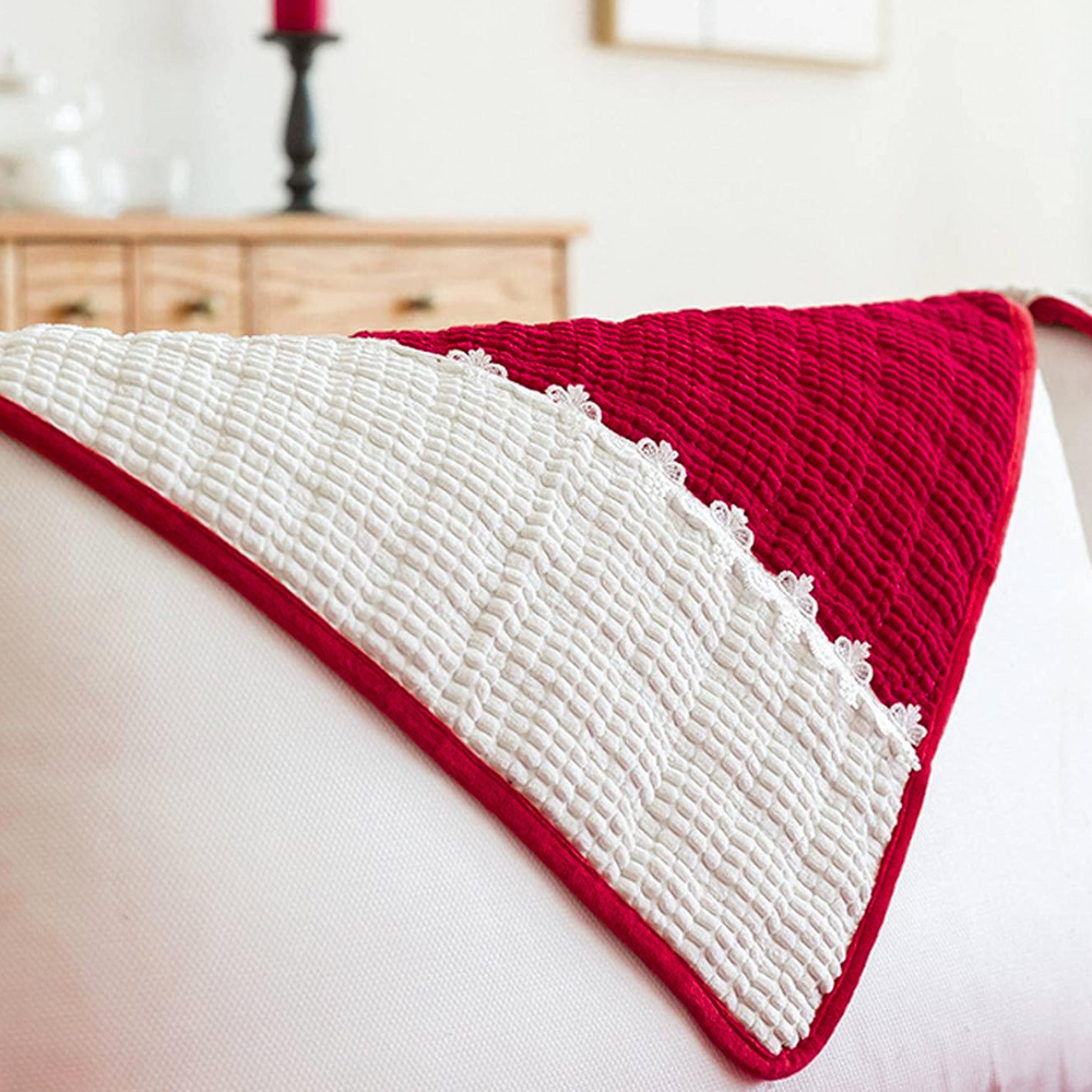 French Corduroy Lace Sofa Mat - Ruby Red