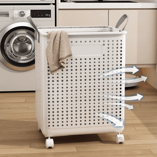 Collapsible Laundry Basket with Wheels and Handle