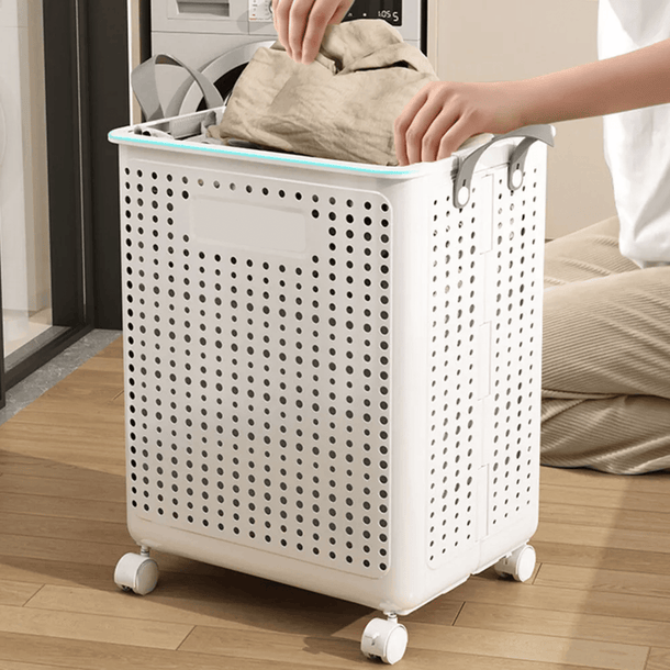 Collapsible Laundry Basket with Wheels and Handle