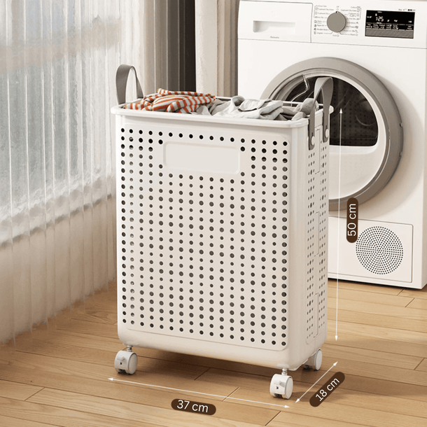 Collapsible Laundry Basket with Wheels and Handle