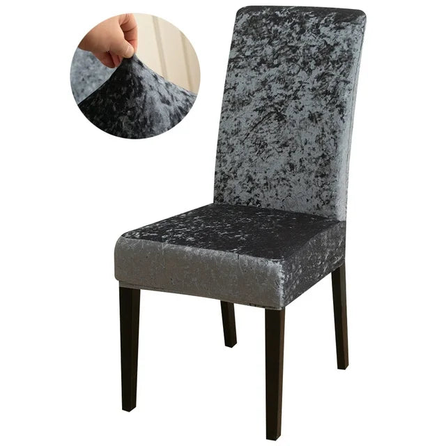 Tie-N-Dye Premium Wrinkle-Free Stretchable | Washable Plain Velvet Chair Covers |Dark Grey  (QHCC-170)