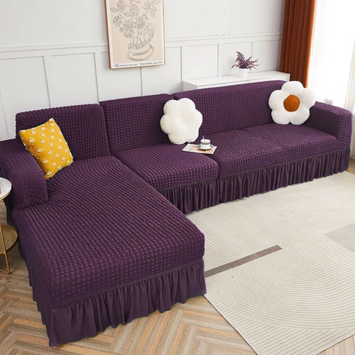 2025 L Shape Turkish Bubble Frill Sofa Covers : Wine