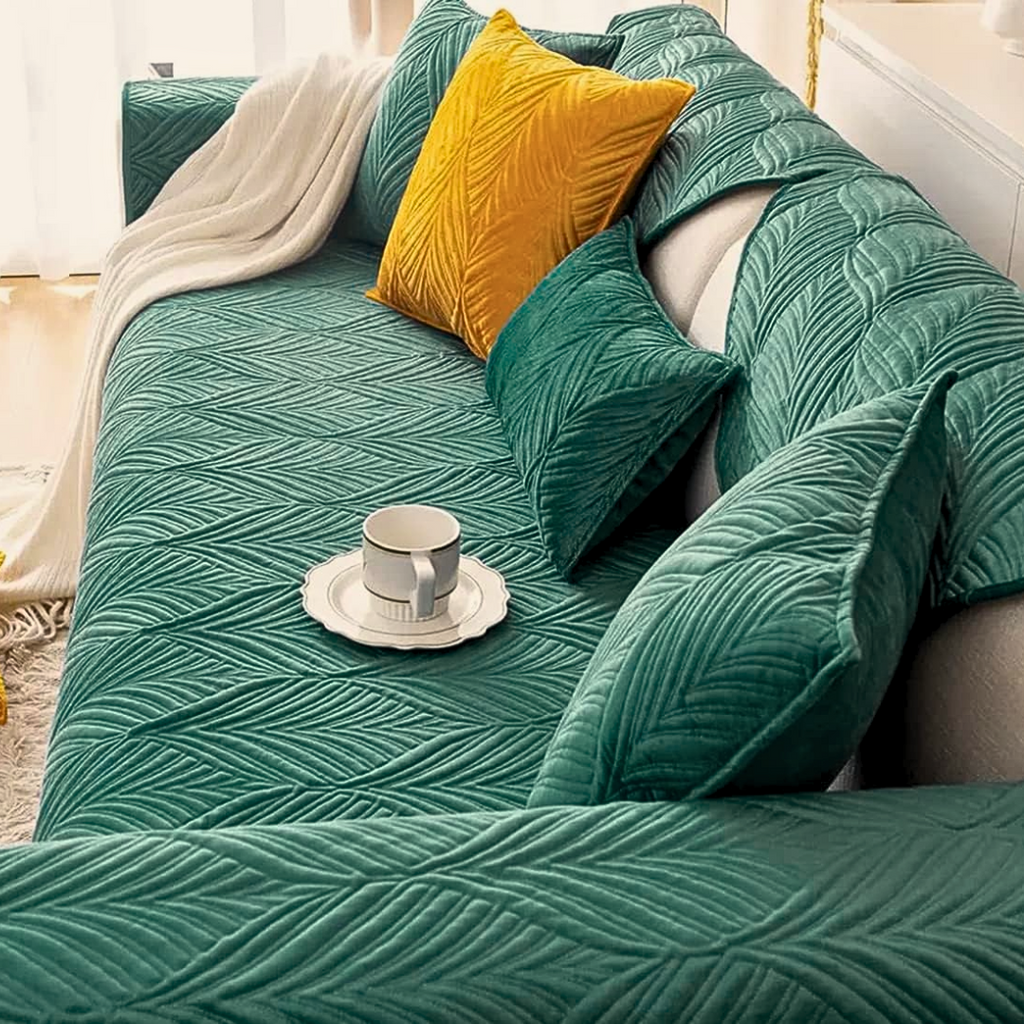ANTI SKID PALM LEAVES QUILTED SOFA MAT  -  GREEN