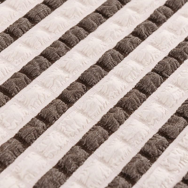 2025 L Shape Turkish Bubble Frill Sofa Covers : Beige Brown Stripe