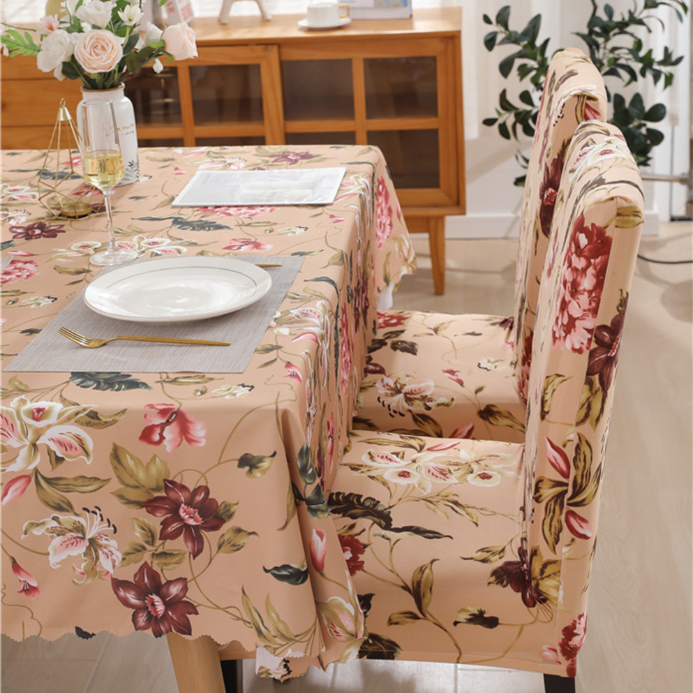 Premium Dining Table & Chair Cover Combo - Floral Beige