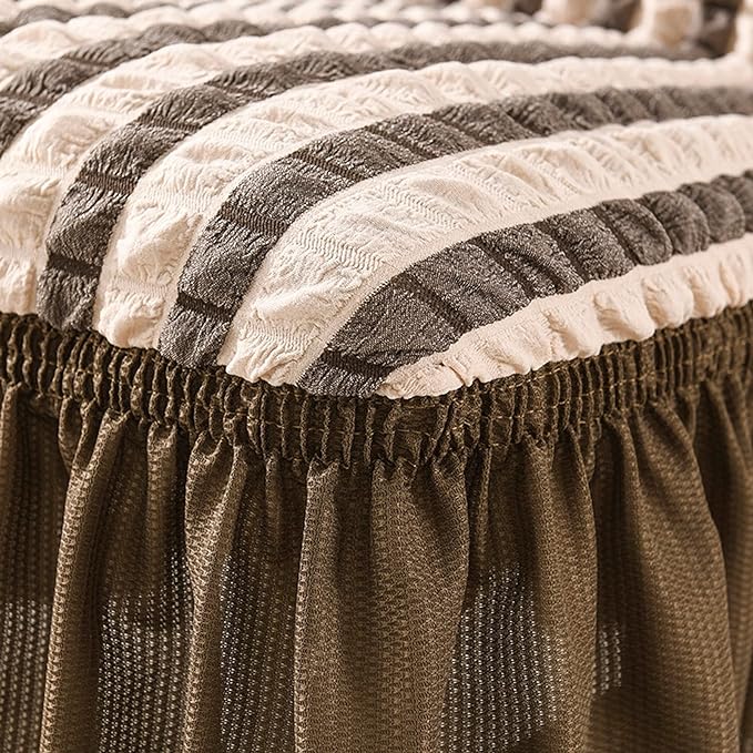 2025 L Shape Turkish Bubble Frill Sofa Covers : Beige Brown Stripe