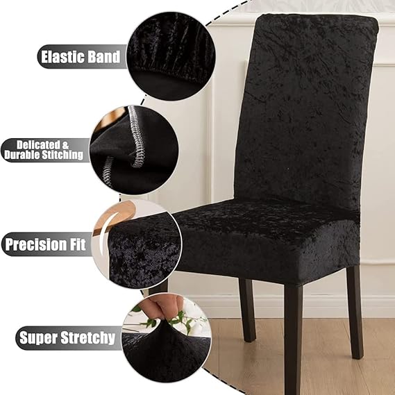 Tie-N-Dye Premium Wrinkle-Free Stretchable Chair Covers, Velvet Elegance Black (QHCC-112)