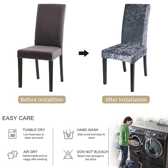 Tie-N-Dye Premium Wrinkle-Free Stretchable | Washable Plain Velvet Chair Covers ,Grey (QHCC-093)