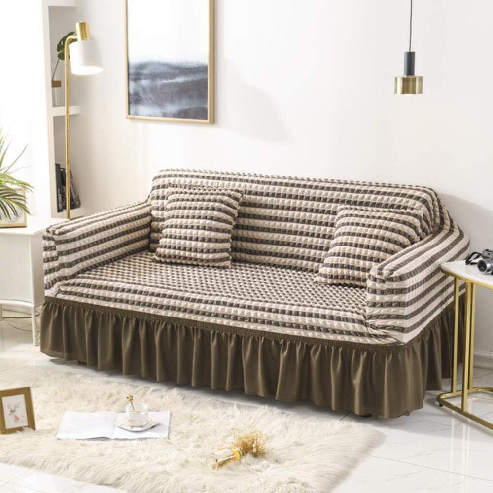 2025 Turkish Bubble Frill Sofa Covers : Beige Brown Stripe