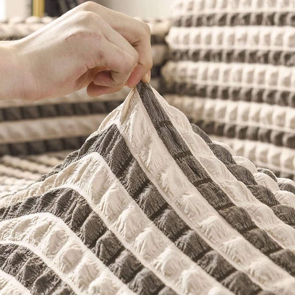 2025 Turkish Bubble Frill Sofa Covers : Beige Brown Stripe