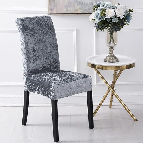 Tie-N-Dye Premium Wrinkle-Free Stretchable | Washable Plain Velvet Chair Covers |Dark Grey  (QHCC-170)