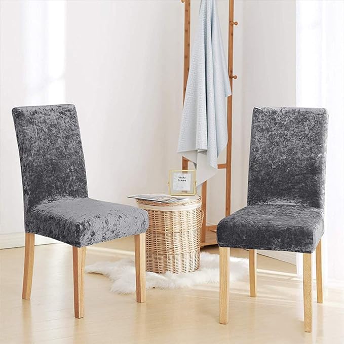 Tie-N-Dye Premium Wrinkle-Free Stretchable | Washable Plain Velvet Chair Covers ,Grey (QHCC-093)
