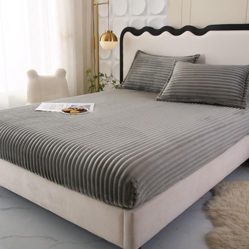 Luxe Rabbit Fur Fitted Sheet - Grey / KING SIZE (72X78)