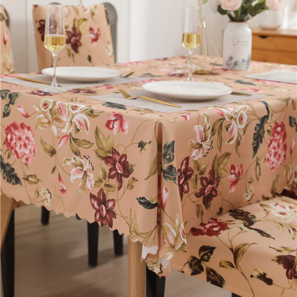 Premium Dining Table & Chair Cover Combo - Floral Beige