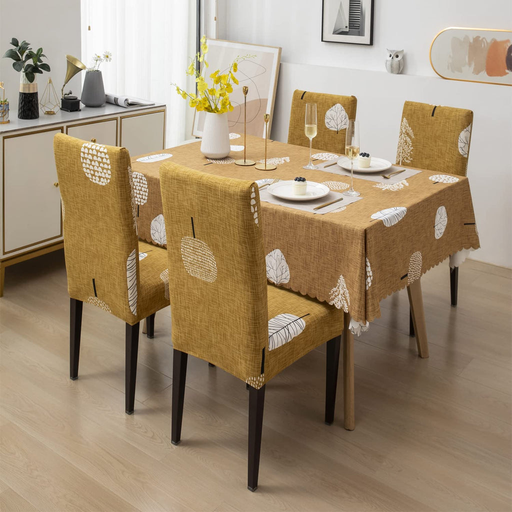 Premium Dining Table & Chair Cover Combo - Mustard Leaf