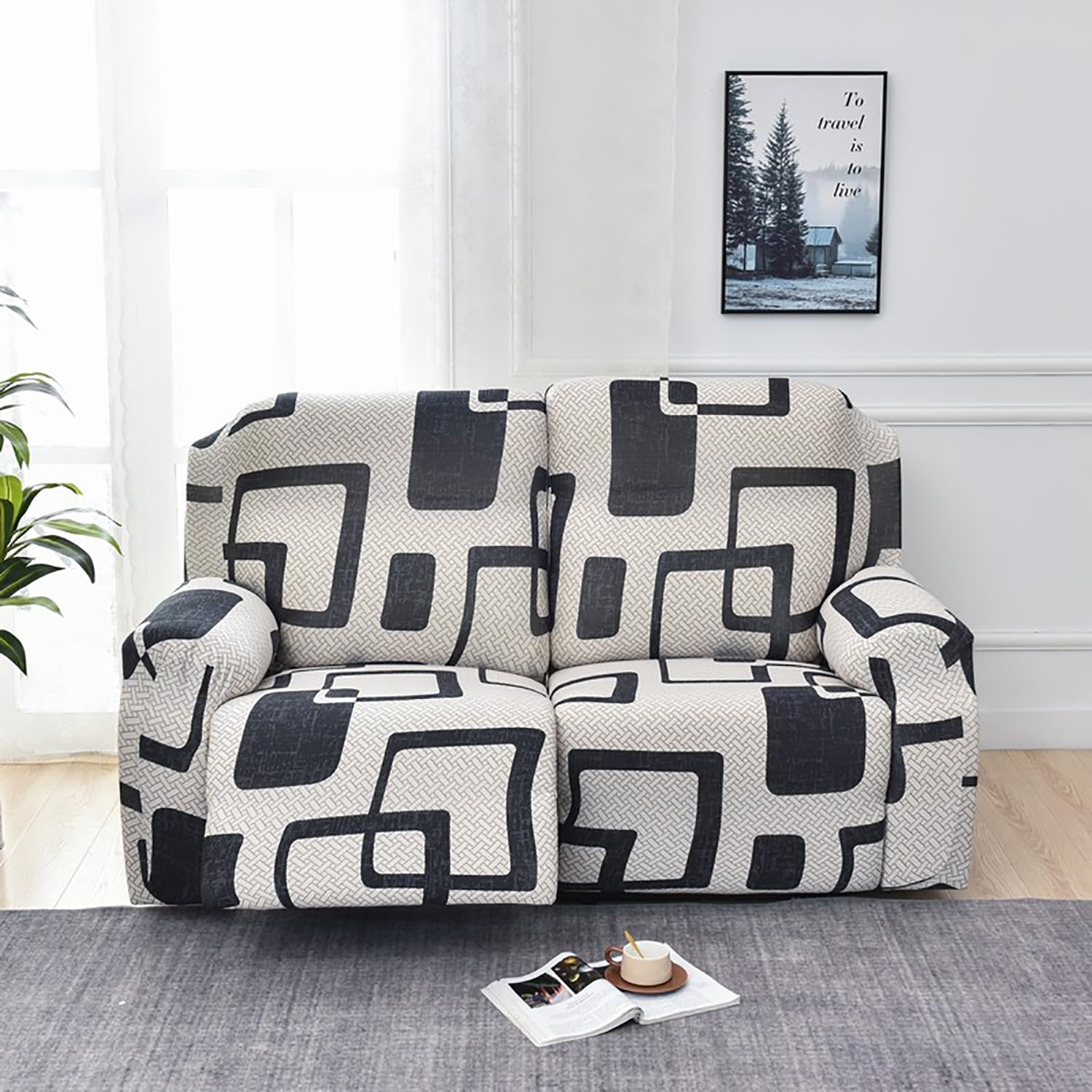 Premium Printed Recliner Sofa Cover : Luxe Monochrome
