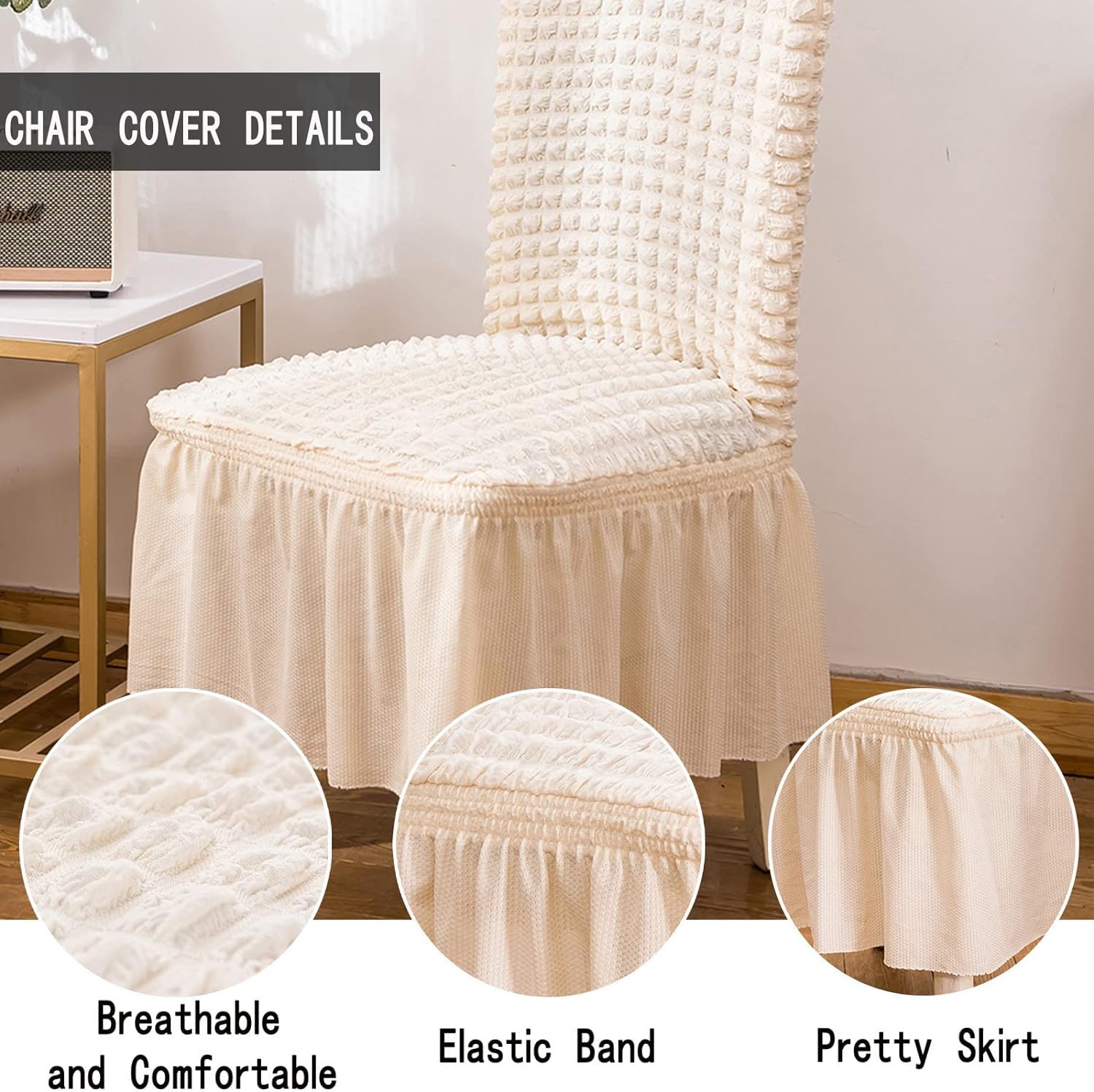 2025 Turkish Bubble Frill Chair Covers : Beige