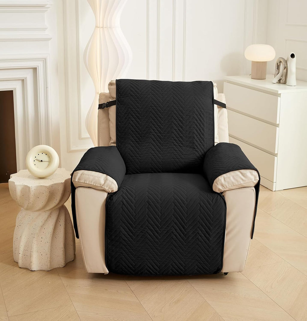 NON SLIP QUILTED SOFA PROTECTOR MAT - PLAIN BLACK