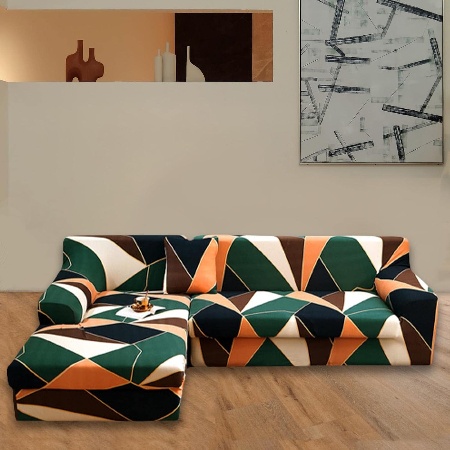 Tie-N-Dye Budget-Friendly L-Shape Extensible Sofa Set Cover – Multicolor Design