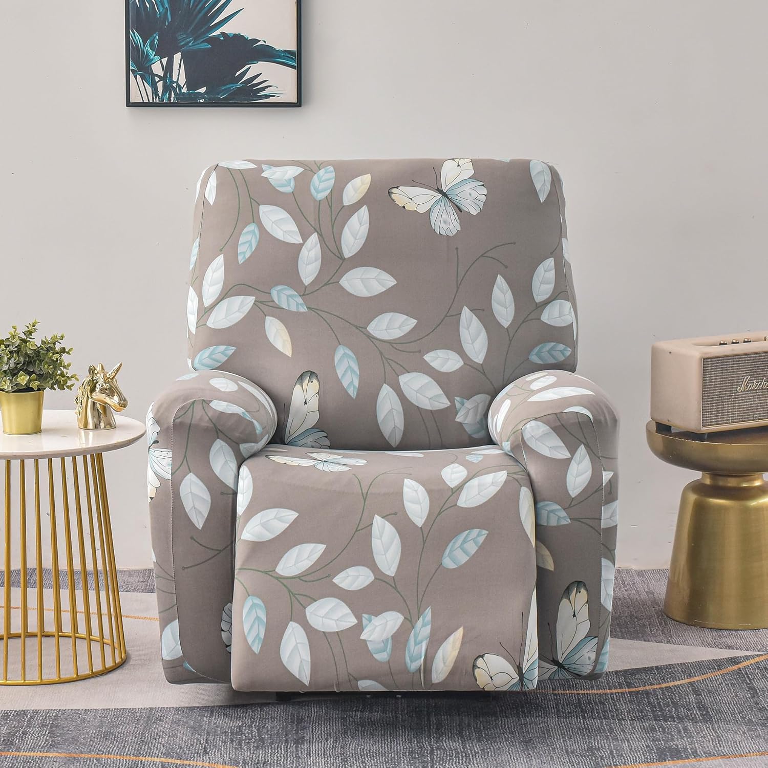 Premium Printed Recliner Sofa Cover : Grey Moroccan