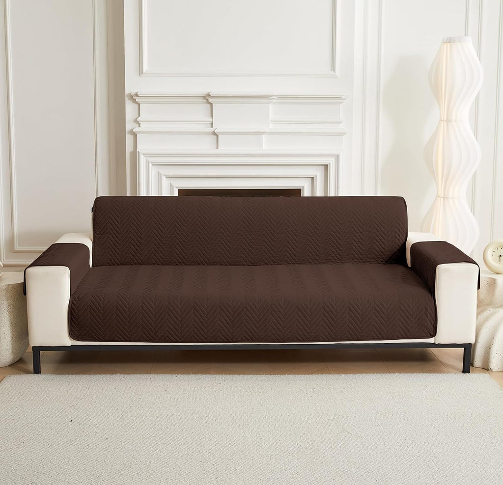 NON SLIP QUILTED SOFA PROTECTOR MAT - PLAIN BROWN
