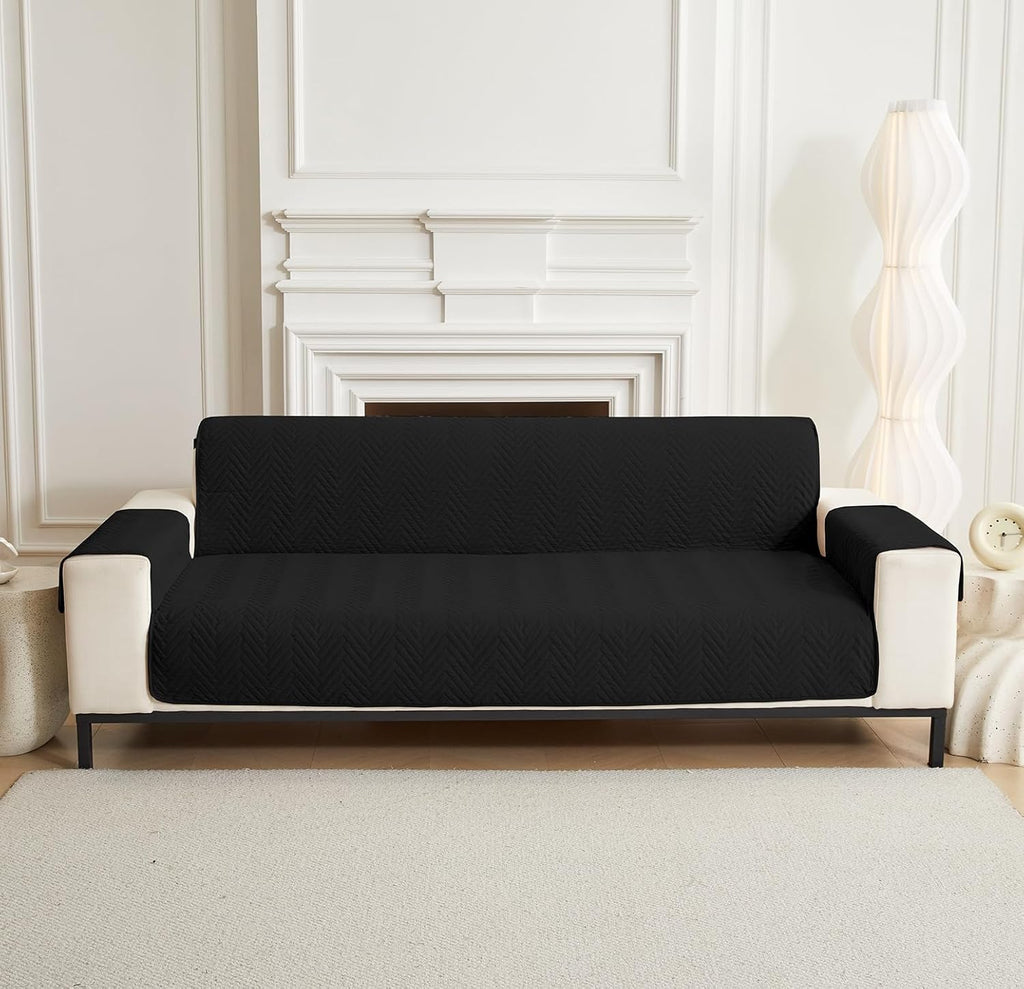 NON SLIP QUILTED SOFA PROTECTOR MAT - PLAIN BLACK