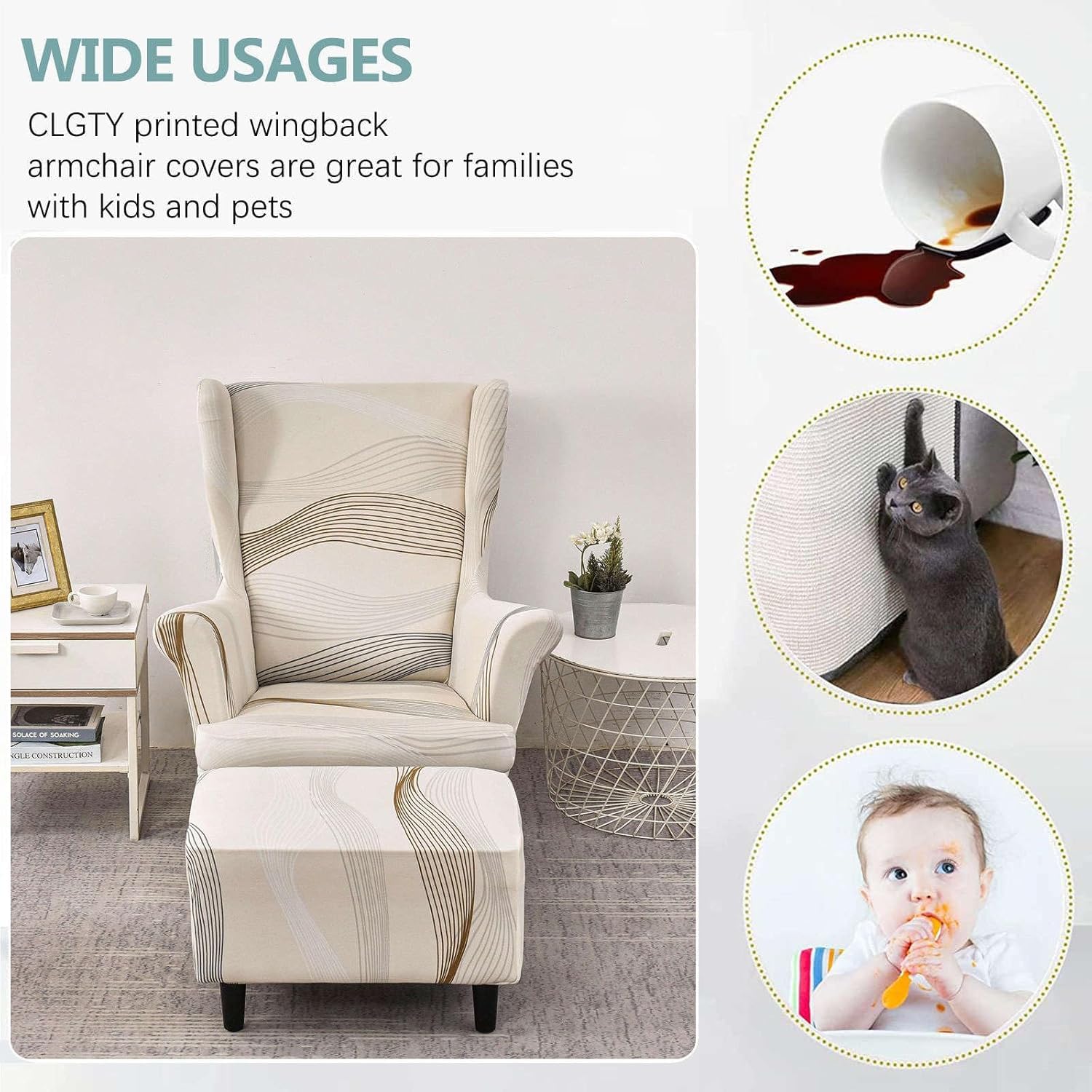 SnugFit Wingback Chair Slipcover - Wave Beige