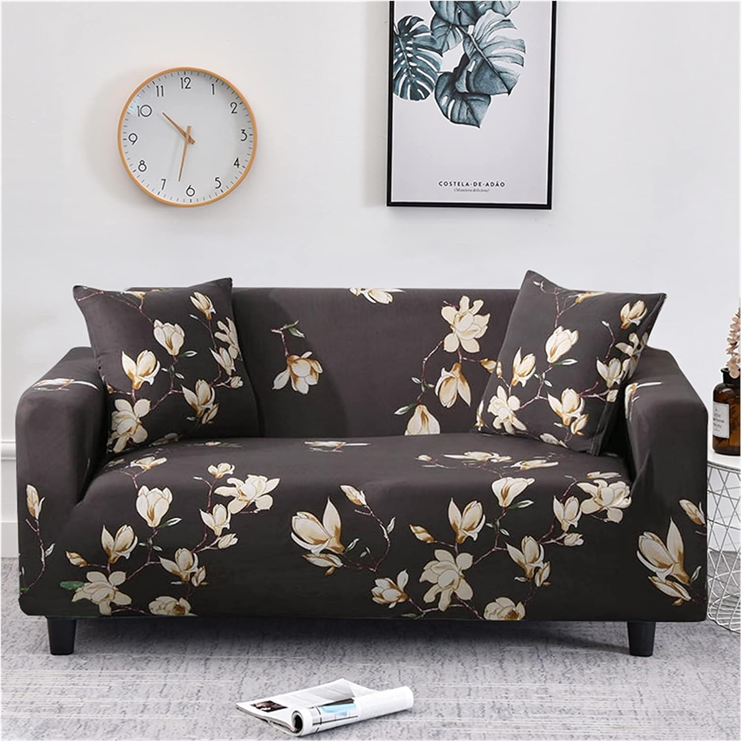 tie-n-dye Exclusive Stretchable Sofa Cover - Floral Dark Coffee