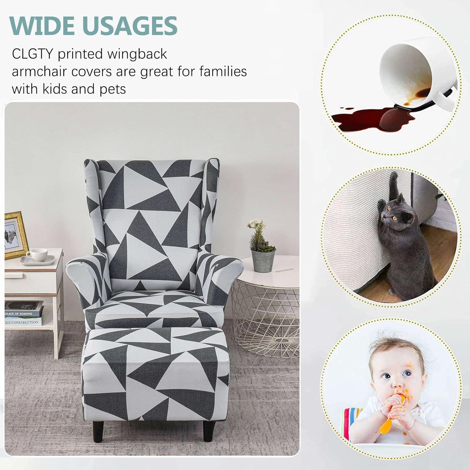 SnugFit Wingback Chair Slipcover - Silver Prism