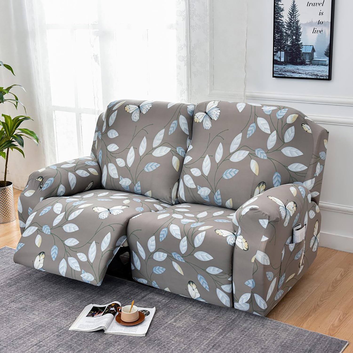 Premium Printed Recliner Sofa Cover : Grey Moroccan