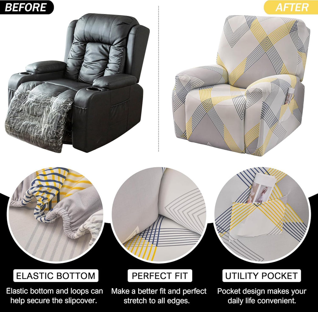 Premium Printed Recliner Sofa Cover : Yellow Curve
