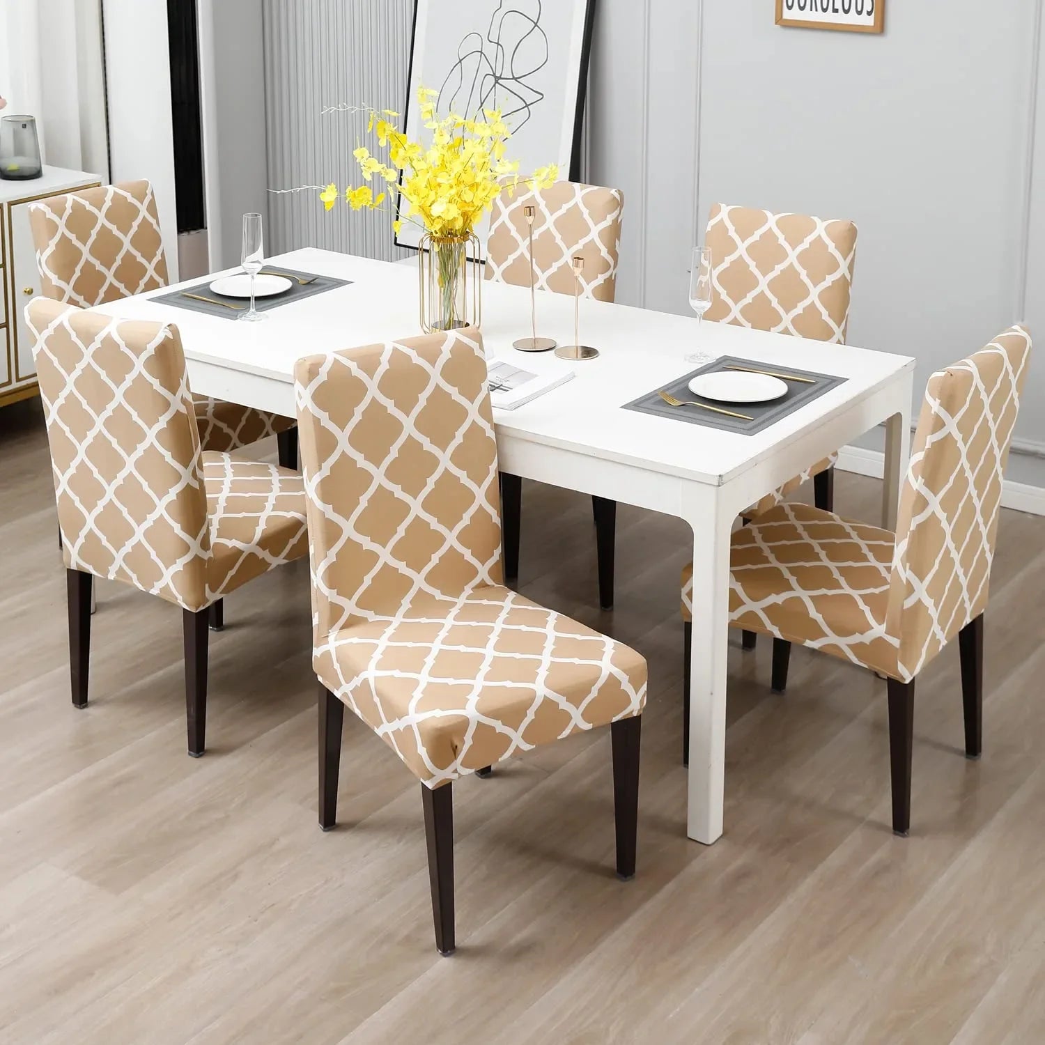 Stretchable Chair Covers, Diamond Beige