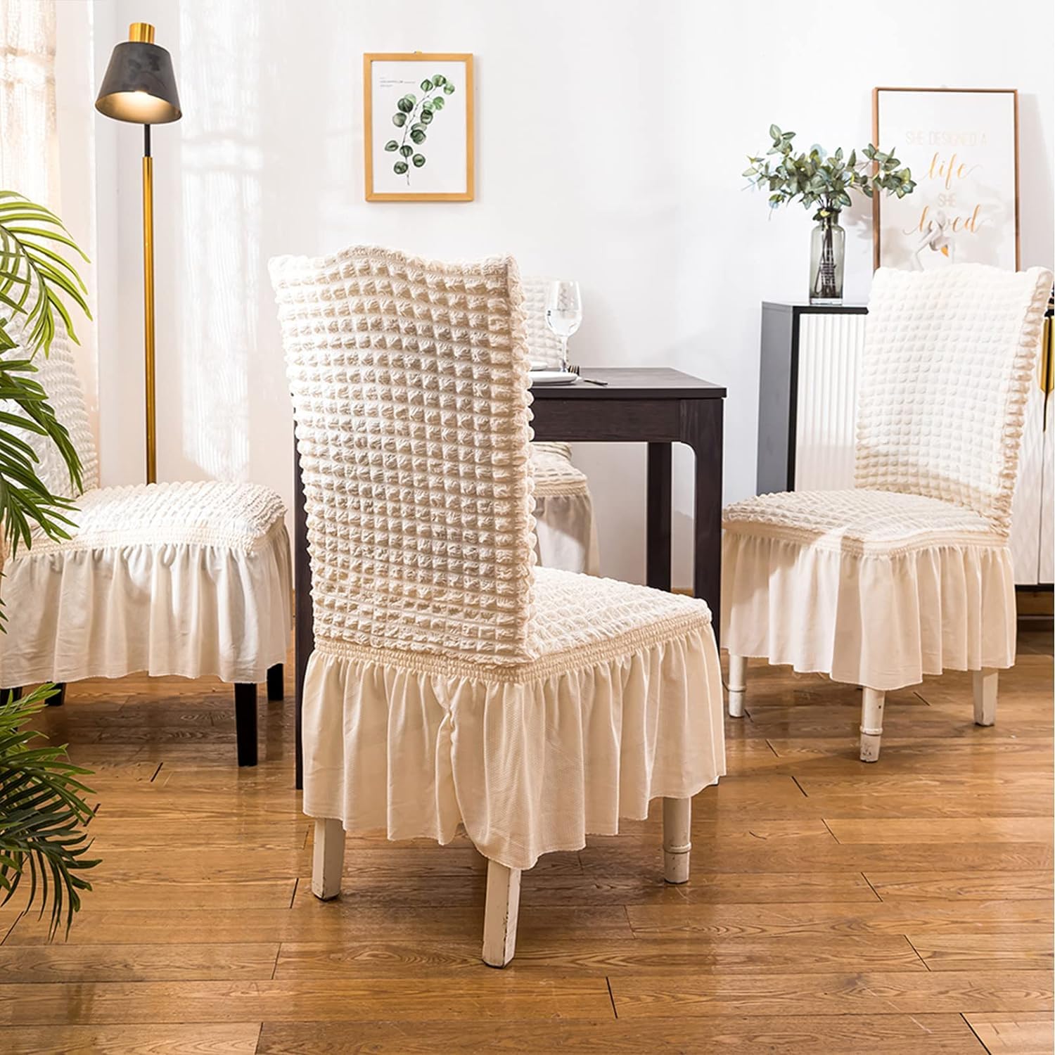 2025 Turkish Bubble Frill Chair Covers : Beige