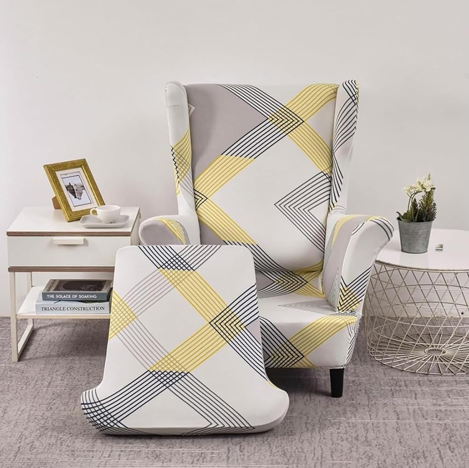 SnugFit Wingback Chair Slipcover - Geometric Ivory