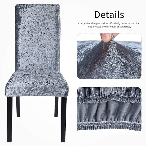 Tie-N-Dye Premium Wrinkle-Free Stretchable | Washable Plain Velvet Chair Covers ,Grey (QHCC-093)