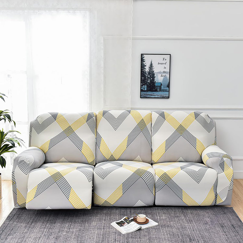 Premium Printed Recliner Sofa Cover : Yellow Curve