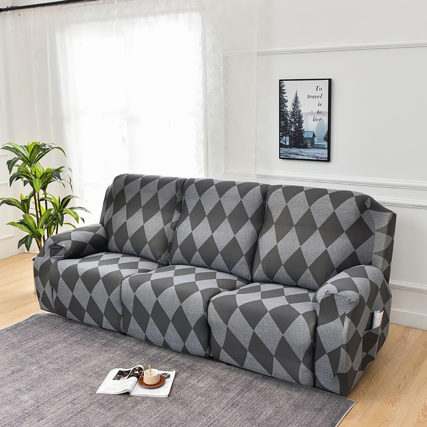 Premium Printed Recliner Sofa Cover : Grey Rittle