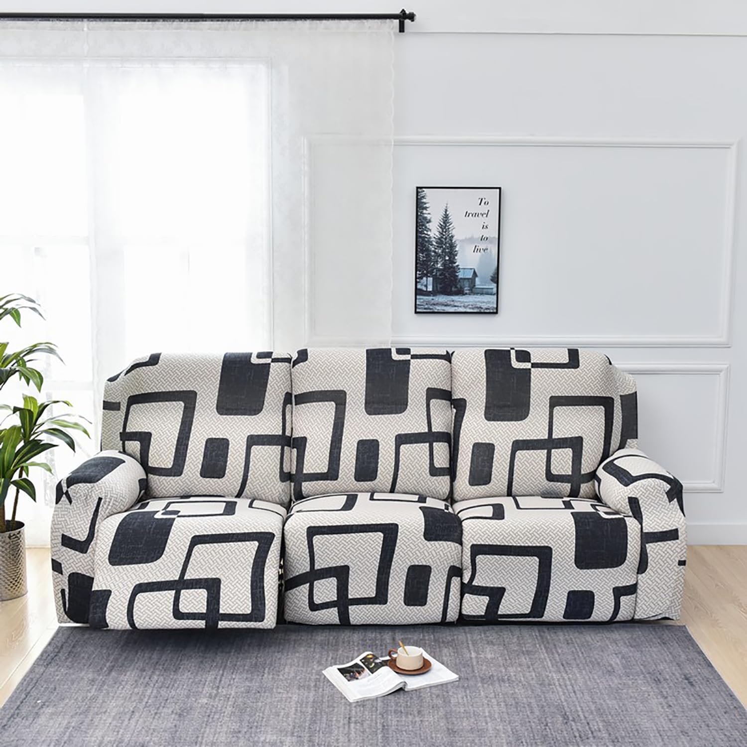 Premium Printed Recliner Sofa Cover : Luxe Monochrome