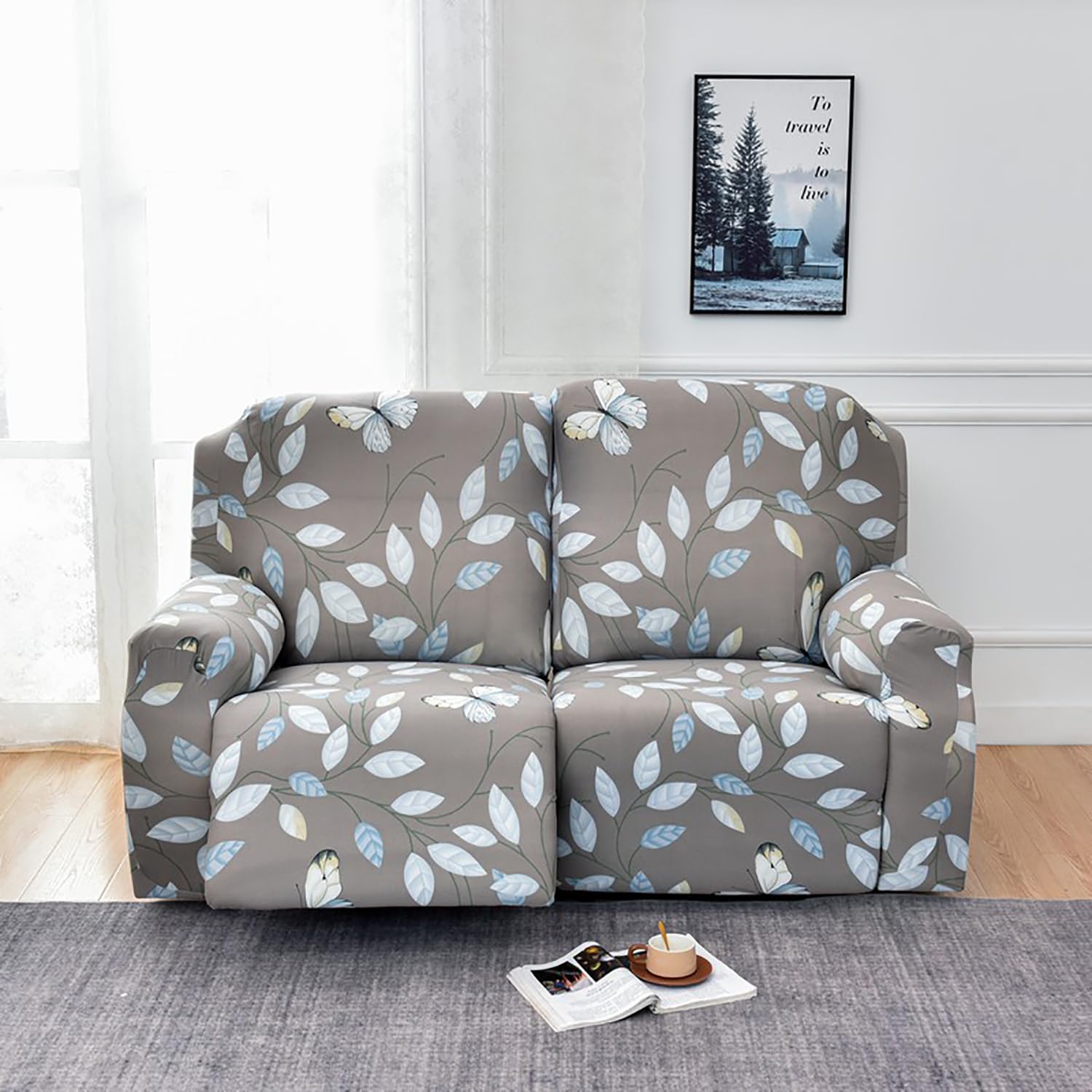 Premium Printed Recliner Sofa Cover : Grey Moroccan