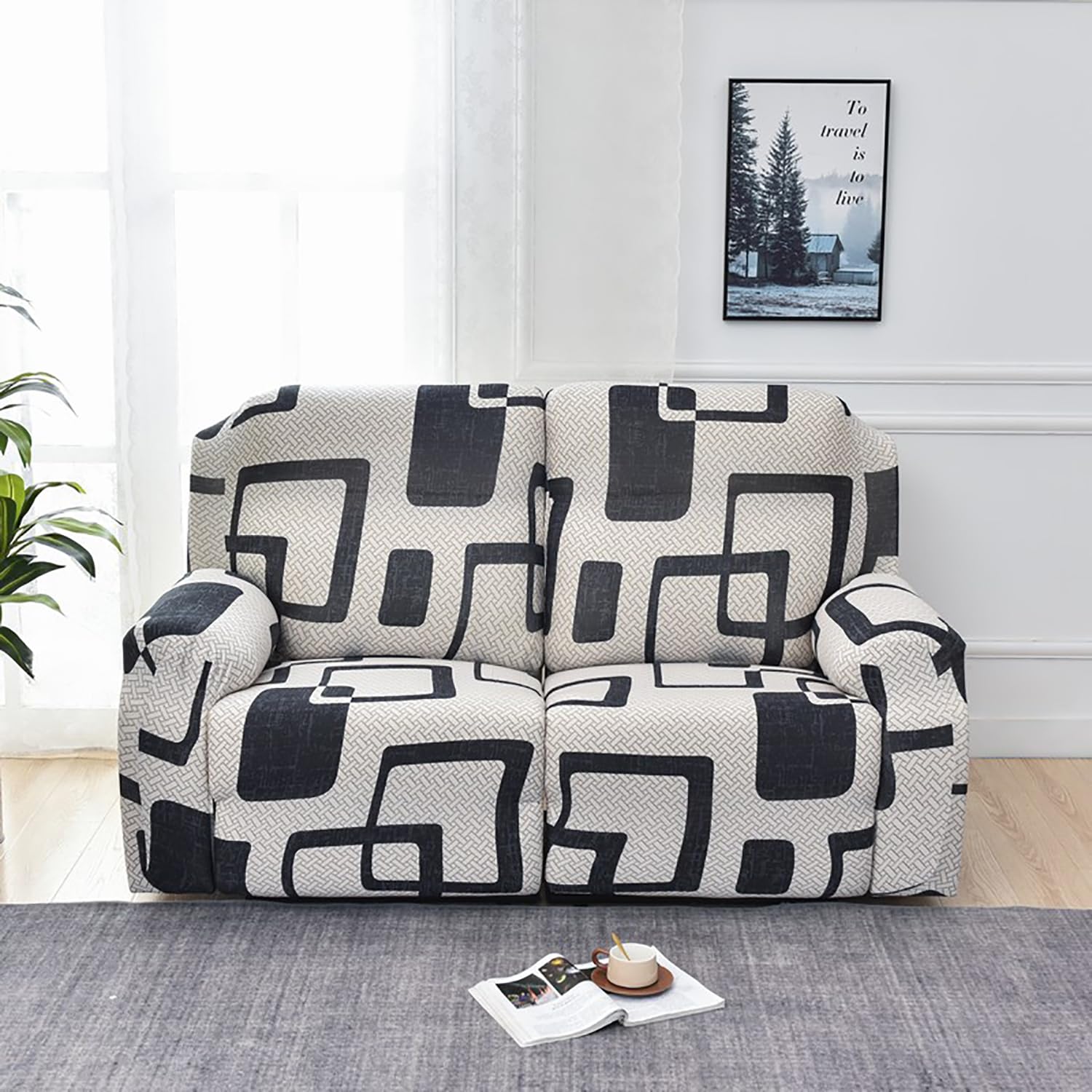 Premium Printed Recliner Sofa Cover : Luxe Monochrome