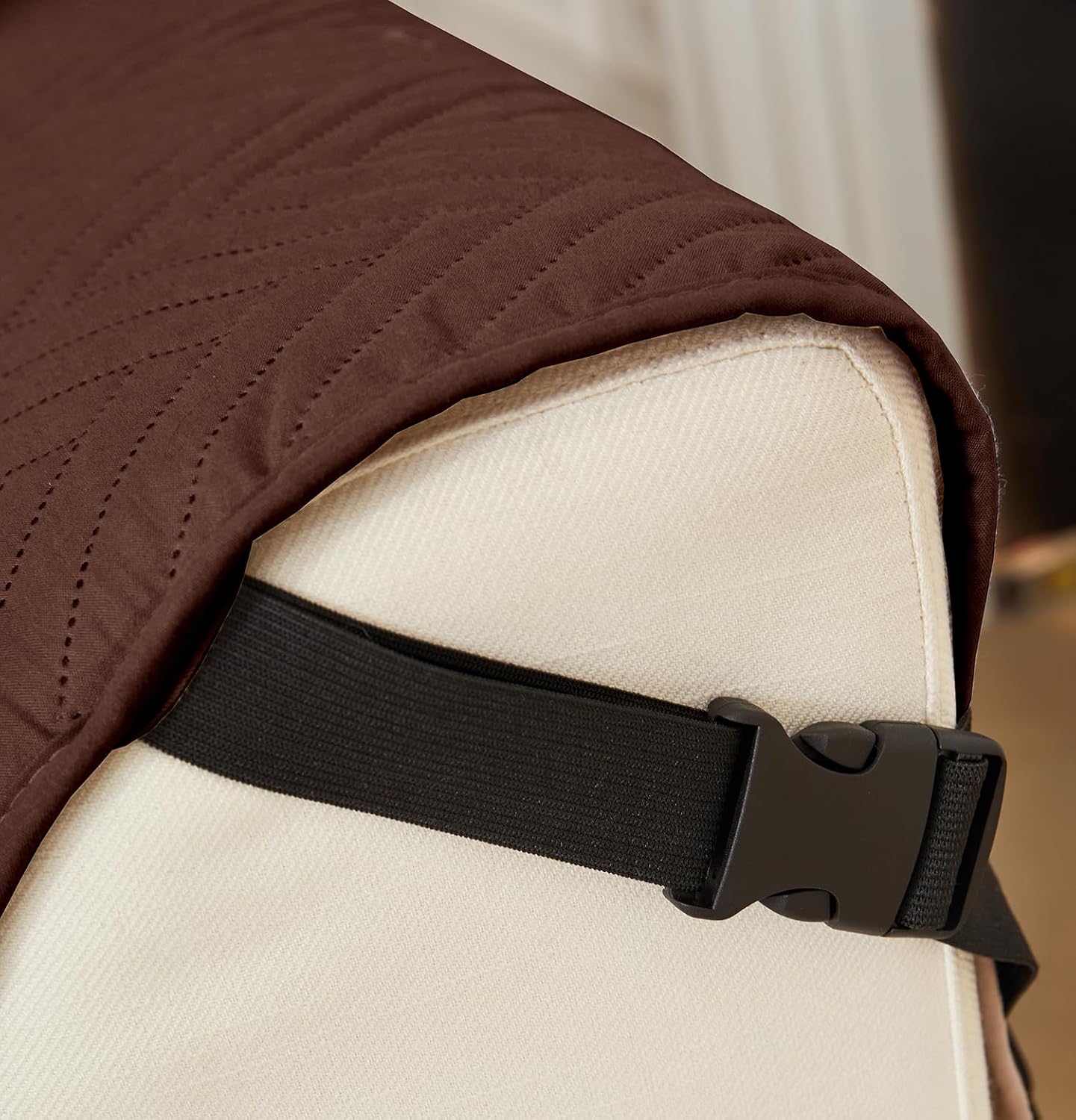 NON SLIP QUILTED SOFA PROTECTOR MAT - PLAIN BROWN