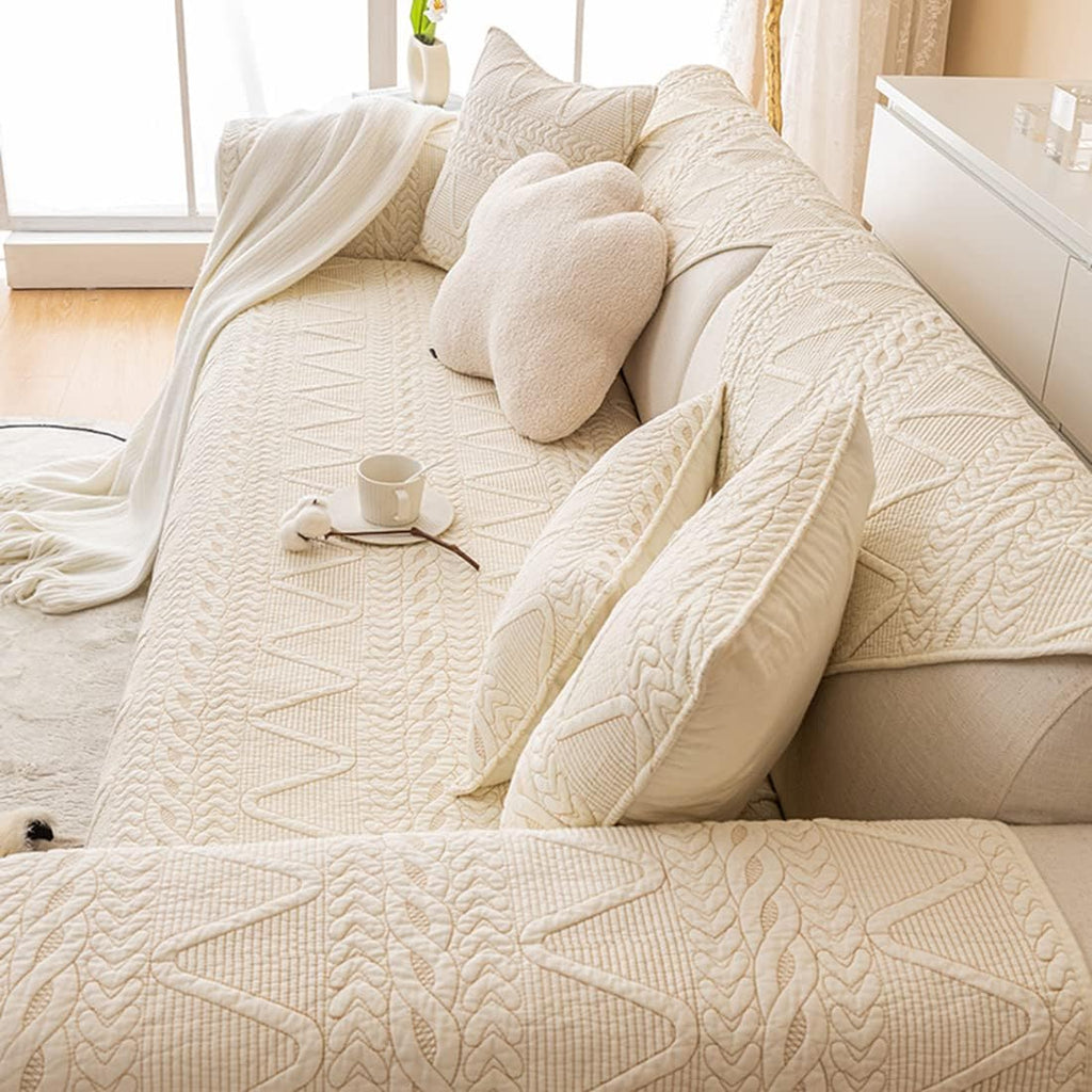 PREMIUM COTTON QUILTED SOFA MAT - OFF WHITE