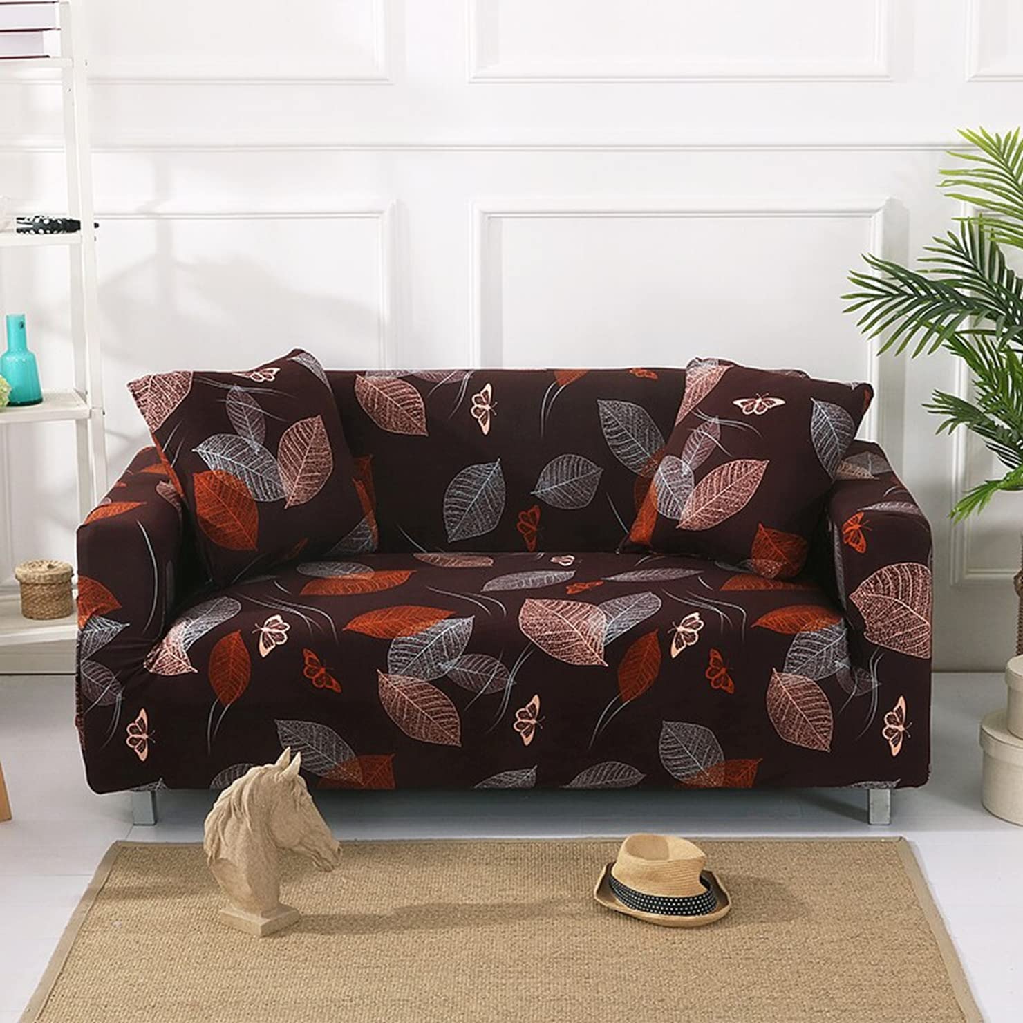 tie-n-dye Exclusive Stretchable Sofa Cover - Choco Leaf