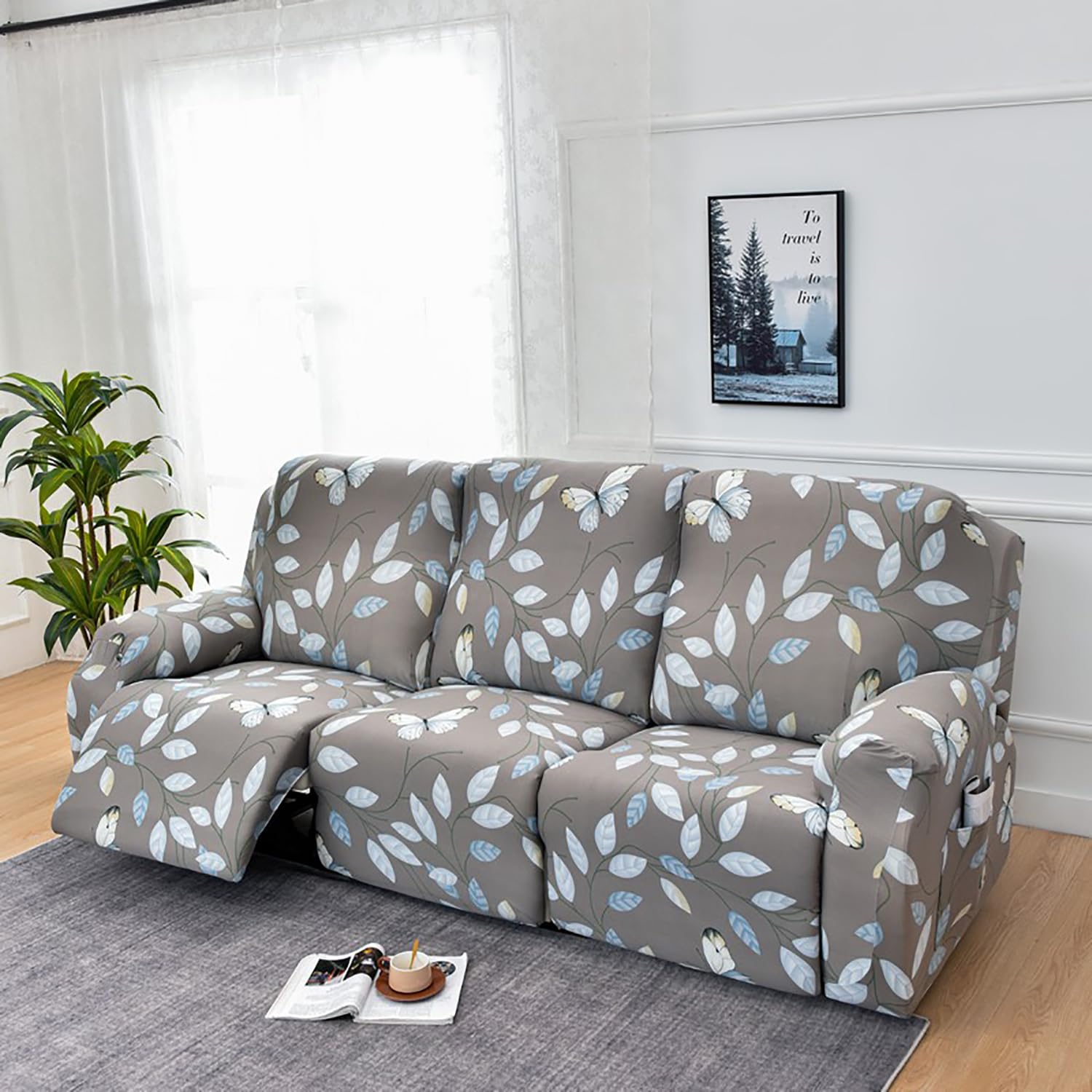 Premium Printed Recliner Sofa Cover : Grey Moroccan