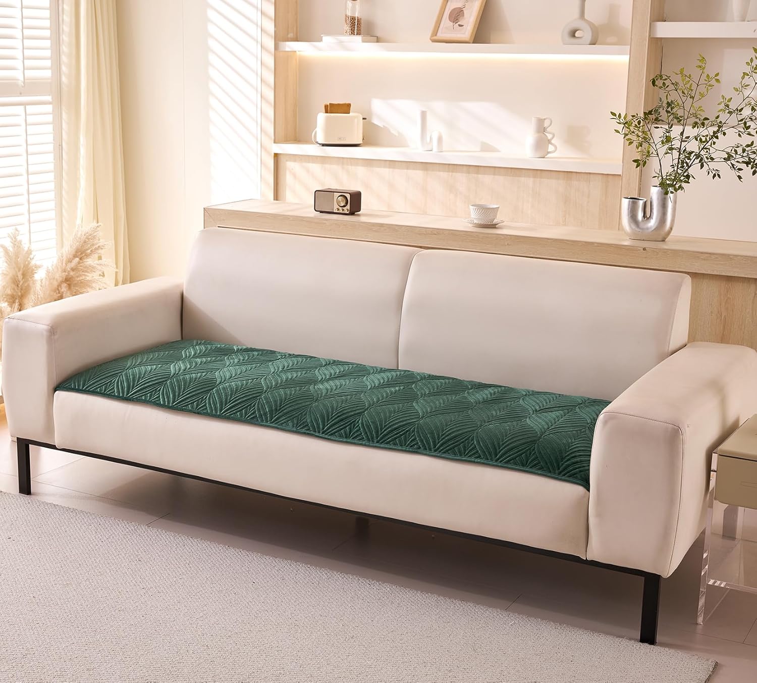 ANTI SKID PALM LEAVES QUILTED SOFA MAT  -  GREEN