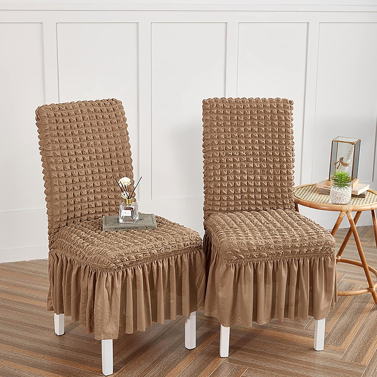 2025 Turkish Bubble Frill Chair Covers : Light Brown